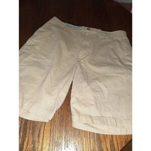 Mens Size 32 Chaps Khaki Tan Flat Front Cotton Bermuda Length Shorts with Pocket